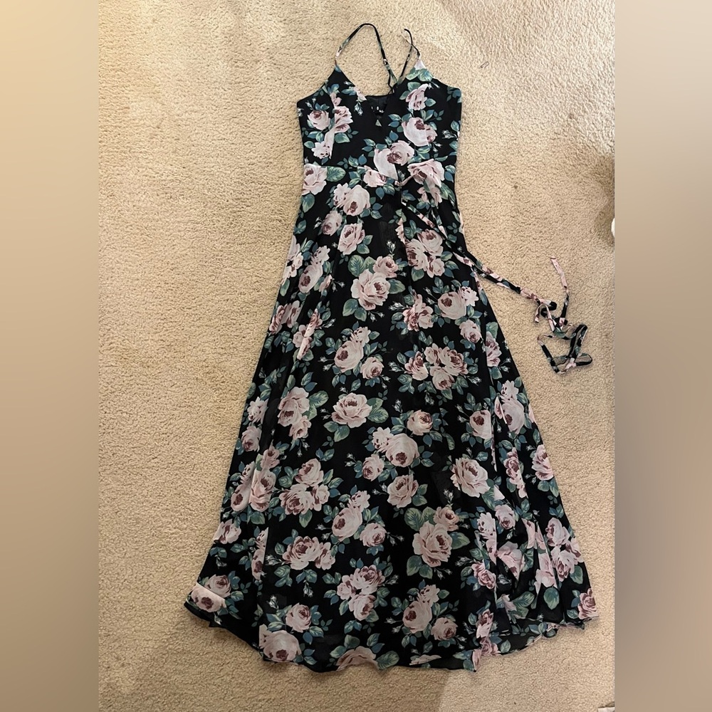Floral Sleeveless Maxi Wrap Dress